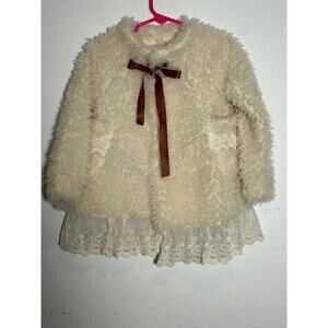 Girl's M.L. Kids Coat/Jacket Cream With Lace Bottom and Velvet Tie Size 3T